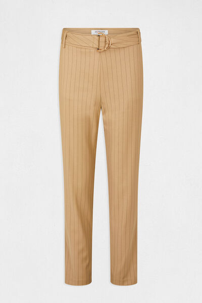 Cropped cigarette trousers with stripes beige ladies'