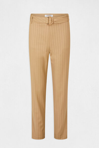 Cropped cigarette trousers with stripes beige ladies'