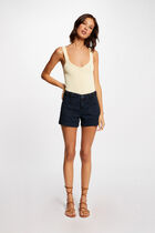 Jumper vest top with V-neck straw yellow women