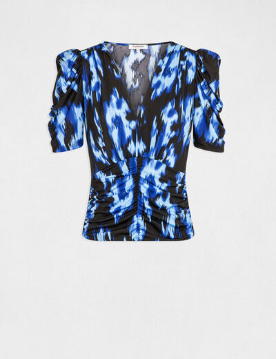 Short-sleeved t-shirt abstract print blue ladies'