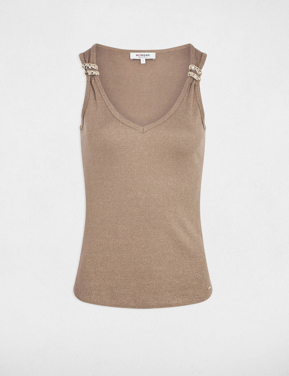 Fitted v-neck tank top taupe women