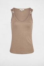 Fitted v-neck tank top taupe women