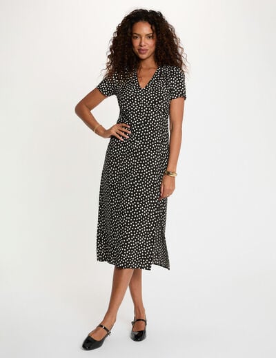 Mid-length dress with V-neck black women