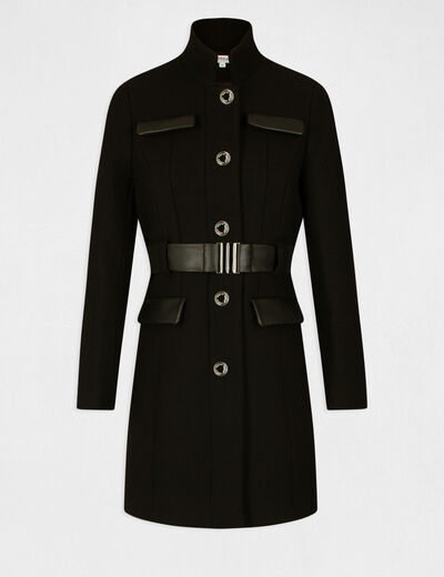 Belted waisted coat black ladies'