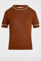 Pull manches courtes marron cognac femme