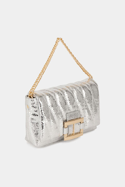 Quilted bag with buckle silver ladies'