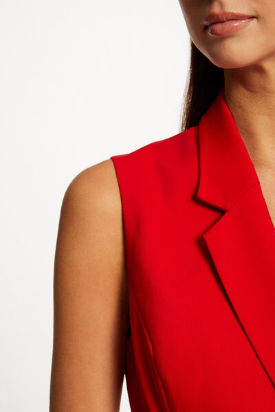 Sleeveless belted wrap dress red ladies'
