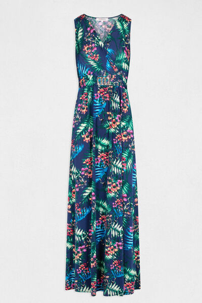 Maxi straight dress with vegetal print multico ladies'