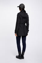 Trench cintré ceinturé à capuche noir femme