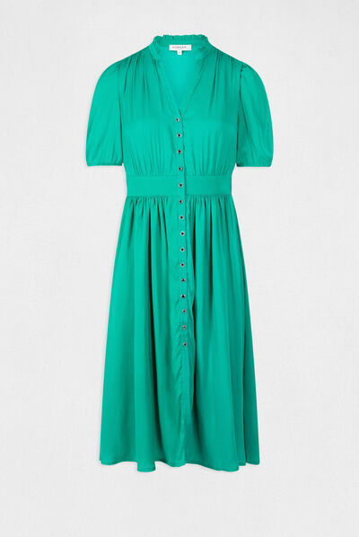 3/4-length sleeved buttoned dress mid-green ladies'