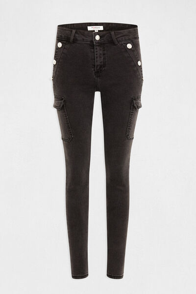 Skinny cargo trousers with buttons mid-grey ladies'