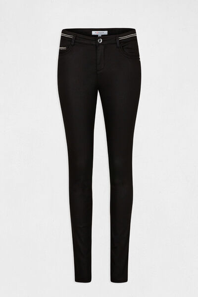 Slim trousers with wet effect black ladies'