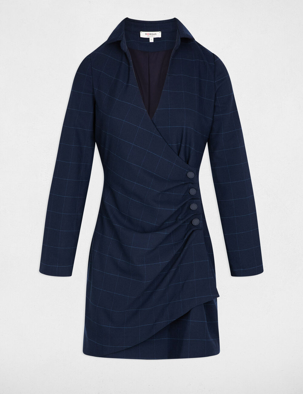 Wrap short dress navy blue women
