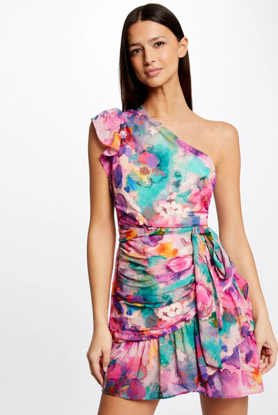 Printed draped asymetrical fitted dress multico ladies'