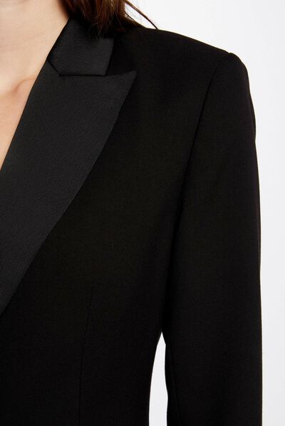 Waisted smoking jacket satin collar black ladies'