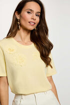 Straight t-shirt with round neck pastel yellow women