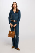 Wide leg denim jumpsuit raw denim women