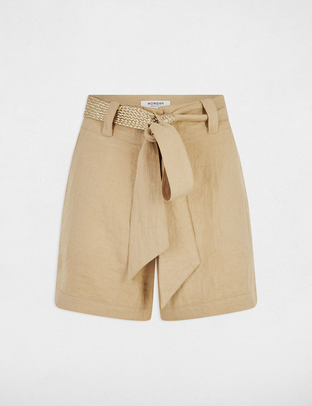 High-waisted loose shorts beige women