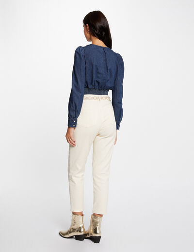 Long-sleeved denim blouse raw denim women