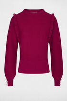 Long-sleeved jumper ruffles dark pink women