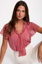 T-shirt with tie neck red women
