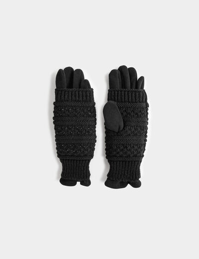 Gants en maille avec strass noir femme