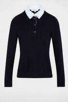 Pull col chemise bleu marine femme