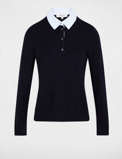 Sweater with shirt collar navy blue women