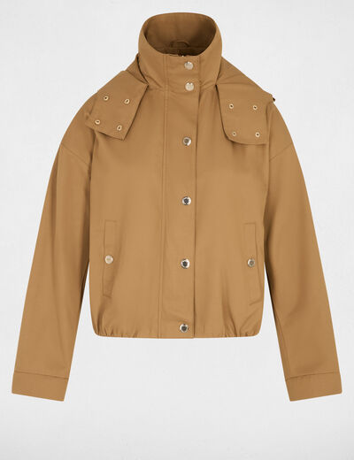 Cropped jacket with high neck camel women