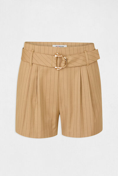 Loose belted short with stripes beige ladies'