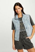 Sleeveless denim jacket jean bleached women