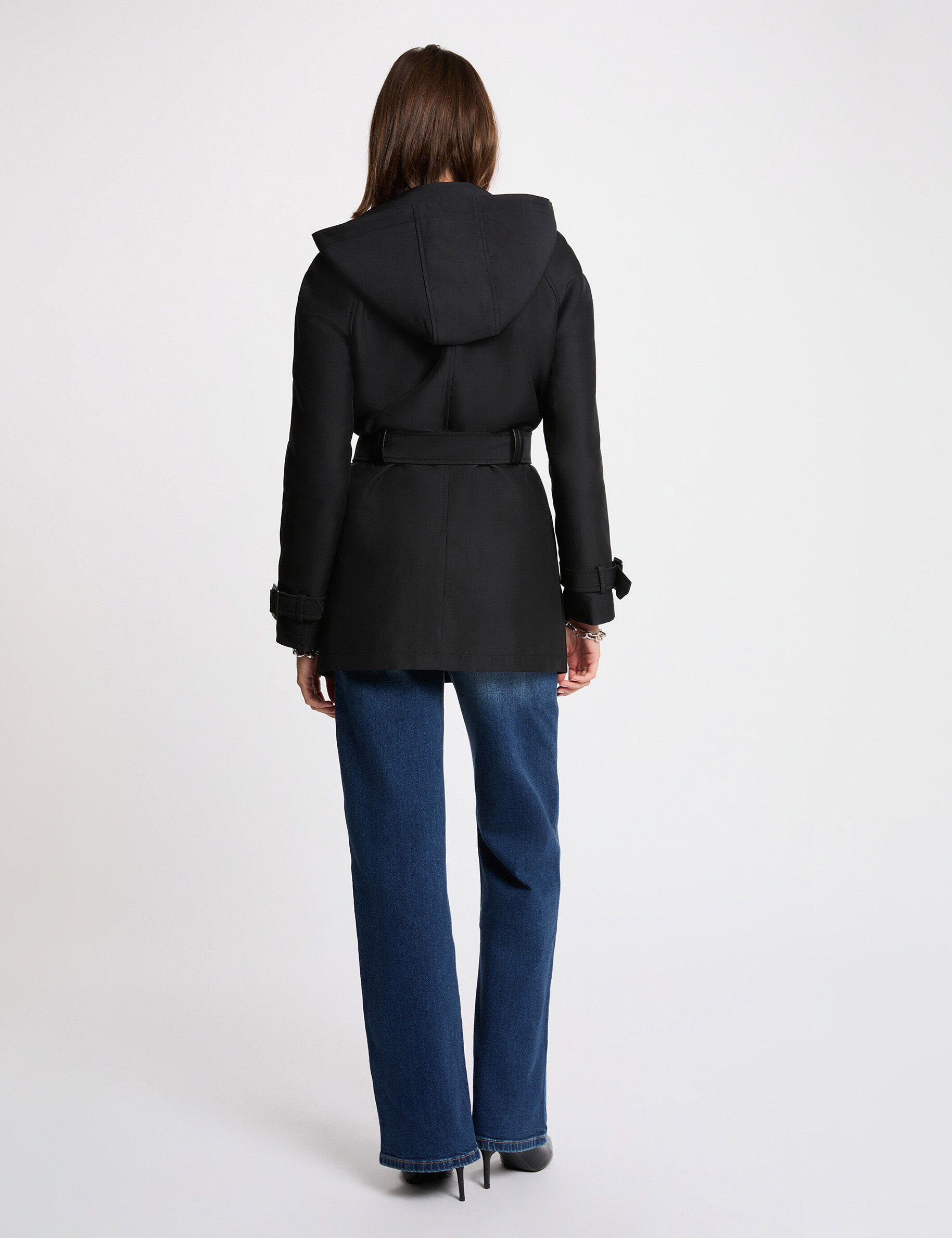 Mid-length trench with hood black women | Morgan