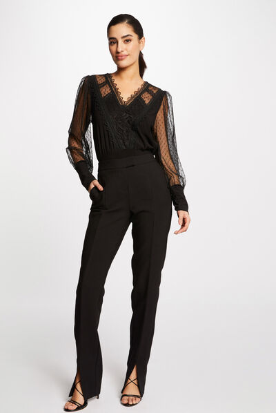 Long-sleeved t-shirt with dobby spot black ladies'