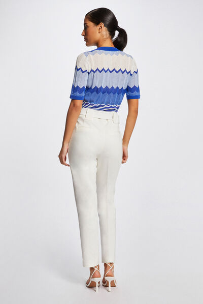 Short-sleeved jumper chevron print mid blue ladies'