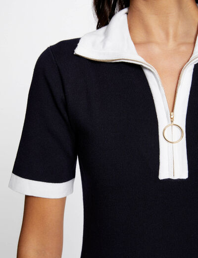Waisted jumper dress zipped lapel collar navy ladies'