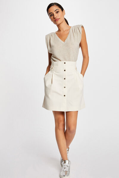 Buttoned high-waisted straight skirt ivory ladies'