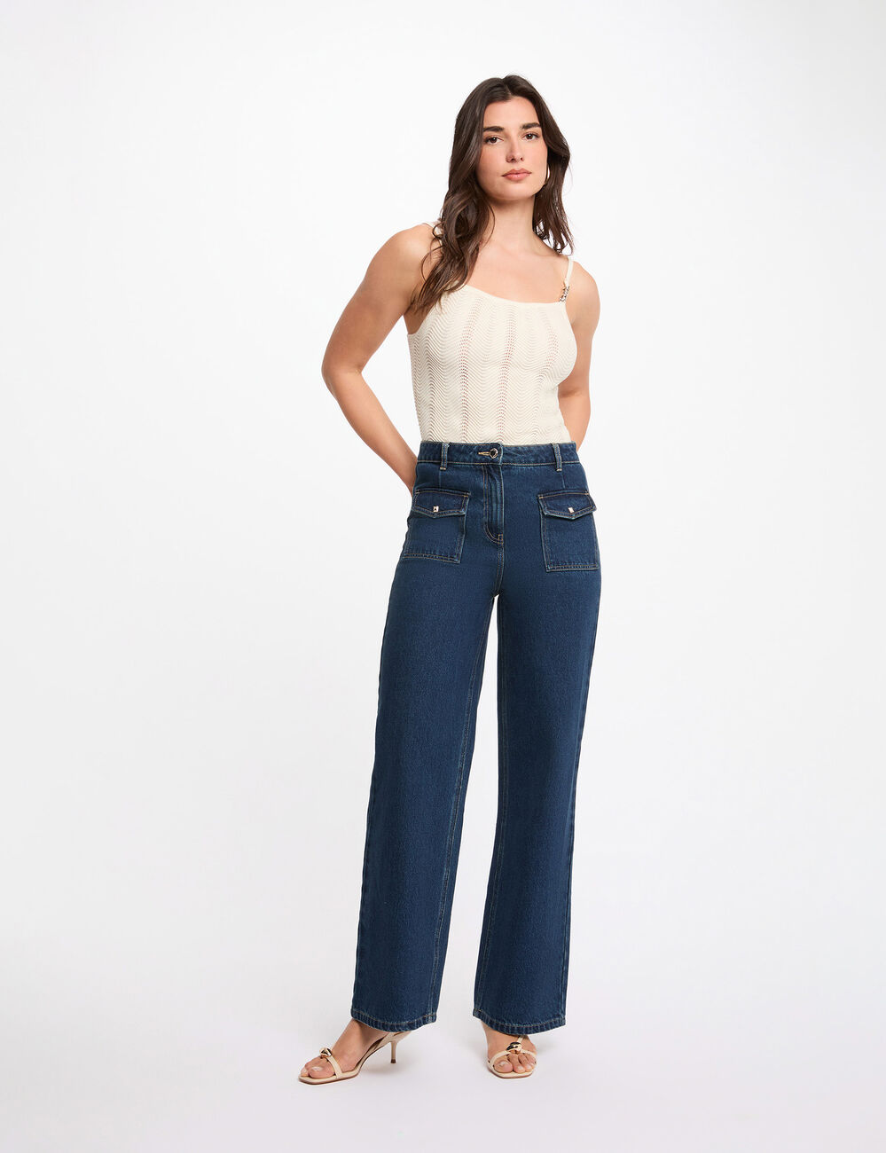 Knitted top thin straps ivory women