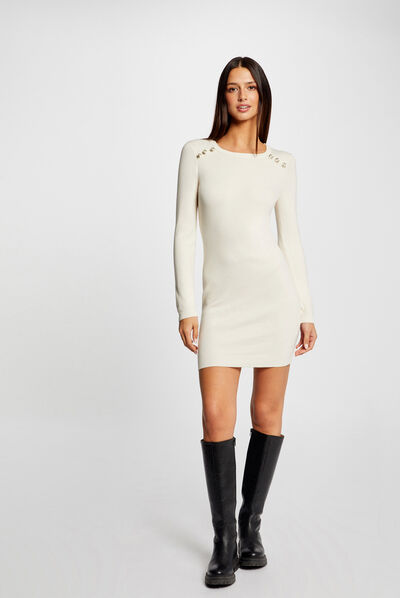 Fitted jumper dress with long sleeves ivory ladies'