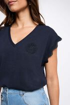 V-neck short-sleeve t-shirt navy blue women