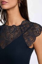 Lace t-shirt with round neck navy blue women