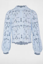Embroidered blouse with high neck sky blue women