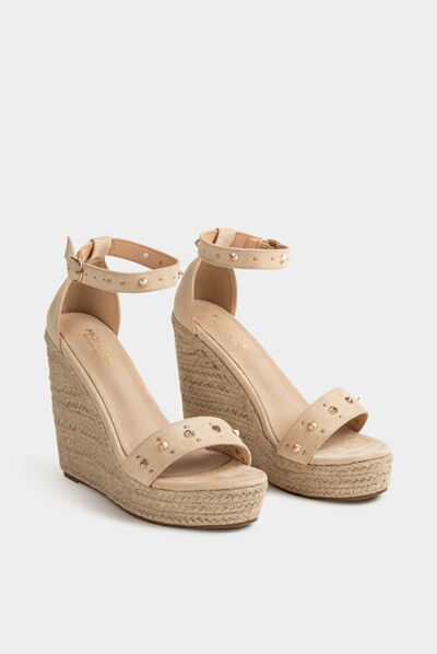 Sandals with wedge heels and studs beige ladies'