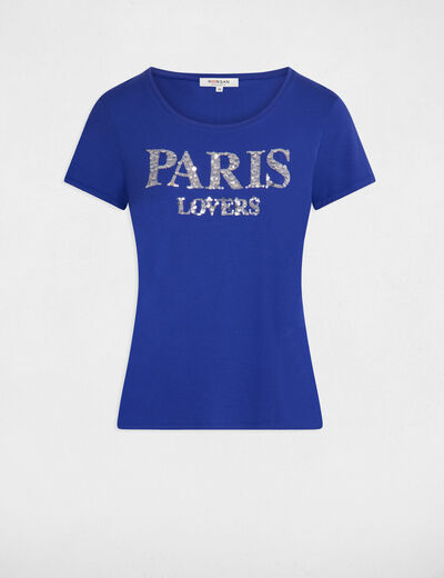 T-shirt message and sequins electric blue women