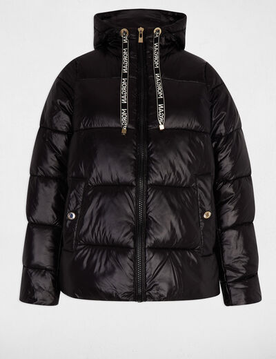 Shiny cropped puffer jacket black women