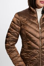 Satin reversible puffer jacket bronze color women