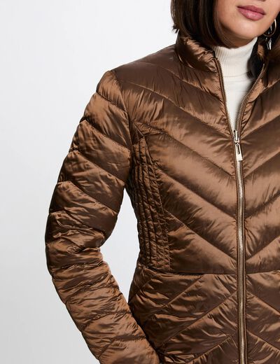 Satin reversible puffer jacket bronze color women