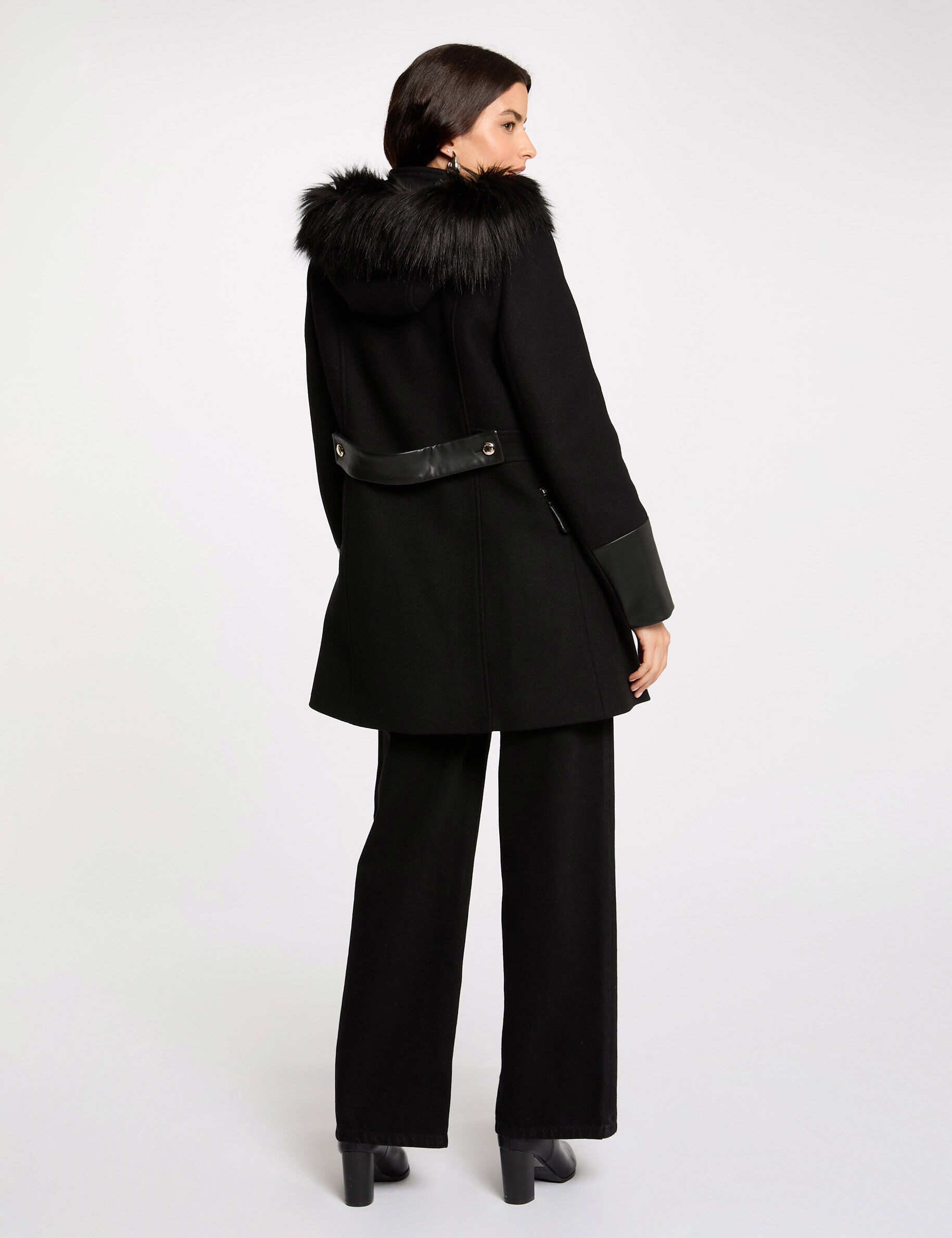 Straight zipped coat with hood black women | Morgan