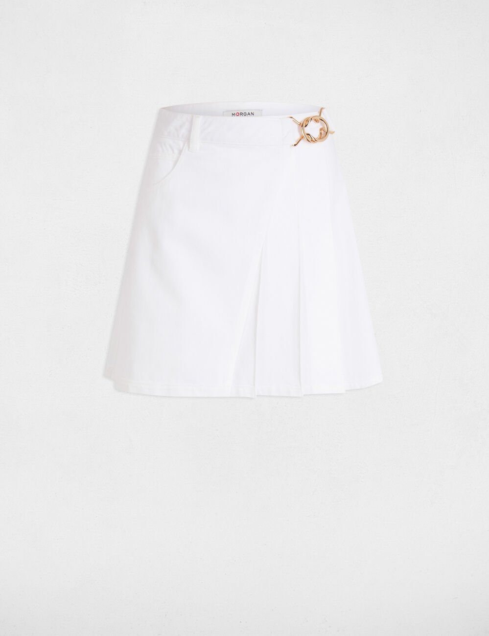 Pleated denim skirt white women
