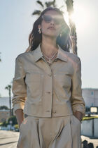 Cropped studded jacket beige women