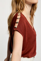 Oversized V-neck sweater cognac brown women